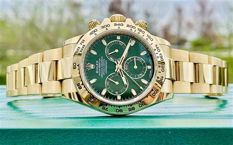 rolex daytona gold green dial for sale|gold Rolex daytona green face.